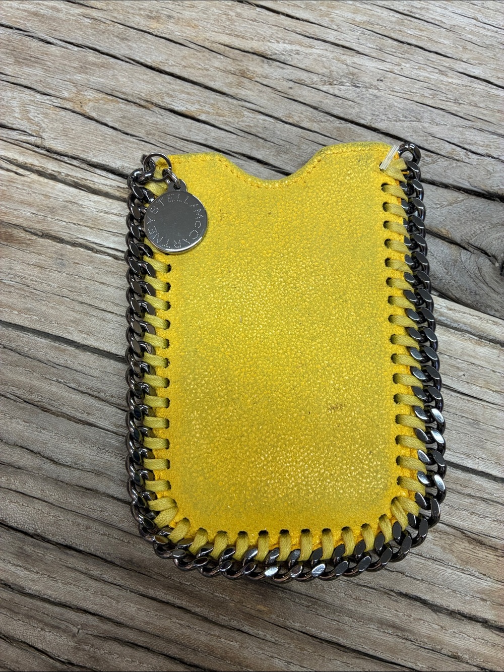 Stella McCartney Yellow Chain-Trim Phone Sleeve with Logo Charm